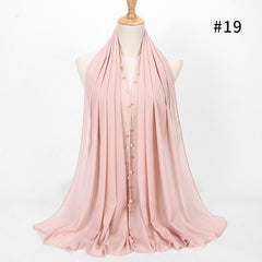 1pc Golded Beaded pearl scarf Big Solider Color quality bubble chiffon scarf plain shawls hijab muslim scarf 20 color 180*75cm