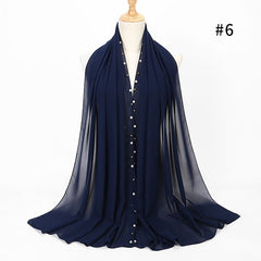 1pc Golded Beaded pearl scarf Big Solider Color quality bubble chiffon scarf plain shawls hijab muslim scarf 20 color 180*75cm