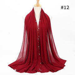 1pc Golded Beaded pearl scarf Big Solider Color quality bubble chiffon scarf plain shawls hijab muslim scarf 20 color 180*75cm