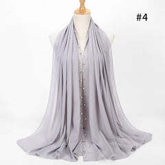 1pc Golded Beaded pearl scarf Big Solider Color quality bubble chiffon scarf plain shawls hijab muslim scarf 20 color 180*75cm