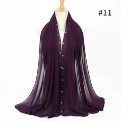 1pc Golded Beaded pearl scarf Big Solider Color quality bubble chiffon scarf plain shawls hijab muslim scarf 20 color 180*75cm