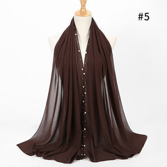 1pc Golded Beaded pearl scarf Big Solider Color quality bubble chiffon scarf plain shawls hijab muslim scarf 20 color 180*75cm
