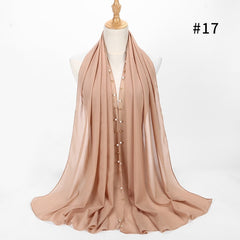 1pc Golded Beaded pearl scarf Big Solider Color quality bubble chiffon scarf plain shawls hijab muslim scarf 20 color 180*75cm