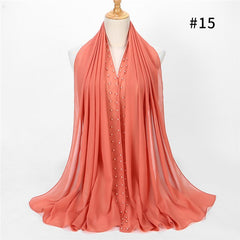1pc Golded Beaded pearl scarf Big Solider Color quality bubble chiffon scarf plain shawls hijab muslim scarf 20 color 180*75cm