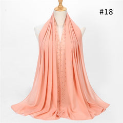 1pc Golded Beaded pearl scarf Big Solider Color quality bubble chiffon scarf plain shawls hijab muslim scarf 20 color 180*75cm