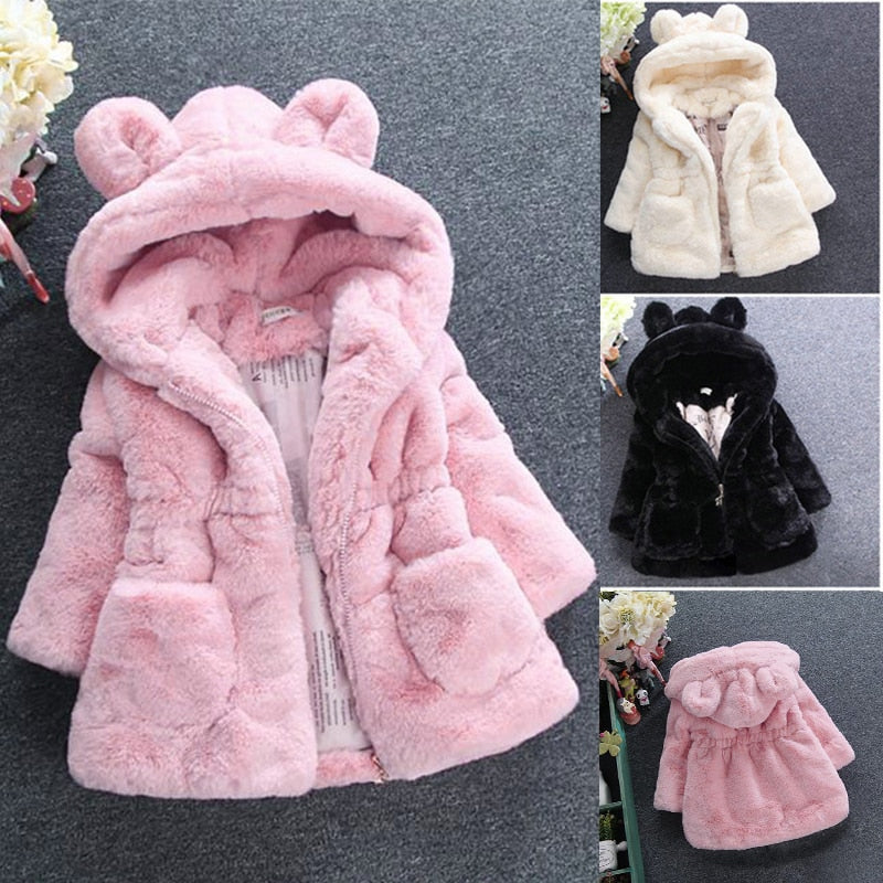 2018 New Winter Baby Girls Clothes Faux Fur Fleece Coat Pageant Warm Jacket Xmas Snowsuit 1-8Y Baby Hooded Jacket Outerwear