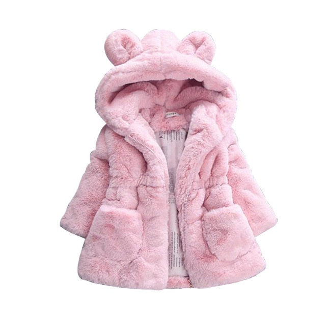 2018 New Winter Baby Girls Clothes Faux Fur Fleece Coat Pageant Warm Jacket Xmas Snowsuit 1-8Y Baby Hooded Jacket Outerwear