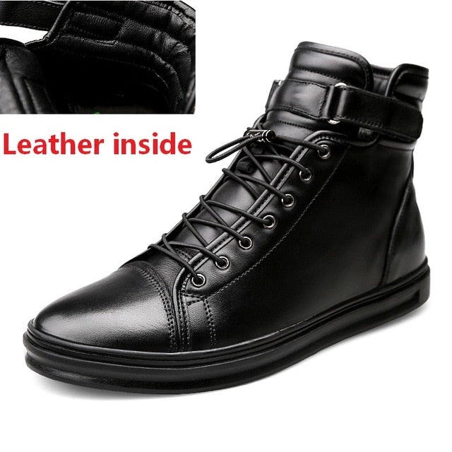New Mens Casual shoes Genuine Leather High top Winter Shoes Lace up Ankle Boots Winter Shoes for men Warm Footwear Walker Peak