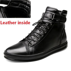 New Mens Casual shoes Genuine Leather High top Winter Shoes Lace up Ankle Boots Winter Shoes for men Warm Footwear Walker Peak