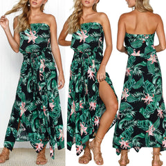 Women dress Summer Sexy Womens Floral Leaf Print Off Shouder Dress Ladies Summer Beach Lace Up Dress 2018