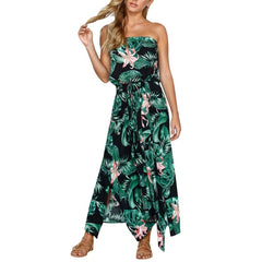 Women dress Summer Sexy Womens Floral Leaf Print Off Shouder Dress Ladies Summer Beach Lace Up Dress 2018