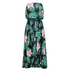 Women dress Summer Sexy Womens Floral Leaf Print Off Shouder Dress Ladies Summer Beach Lace Up Dress 2018