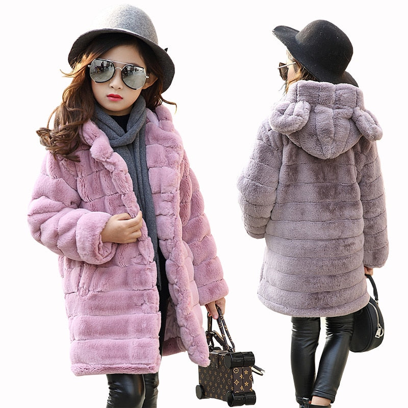 Girl's Winter Imitation Fur Coat 2018 Girls Thick Fluff Warm Coat Children Baby Clothes Kid Thick Plus Velvet Coat Wholesale