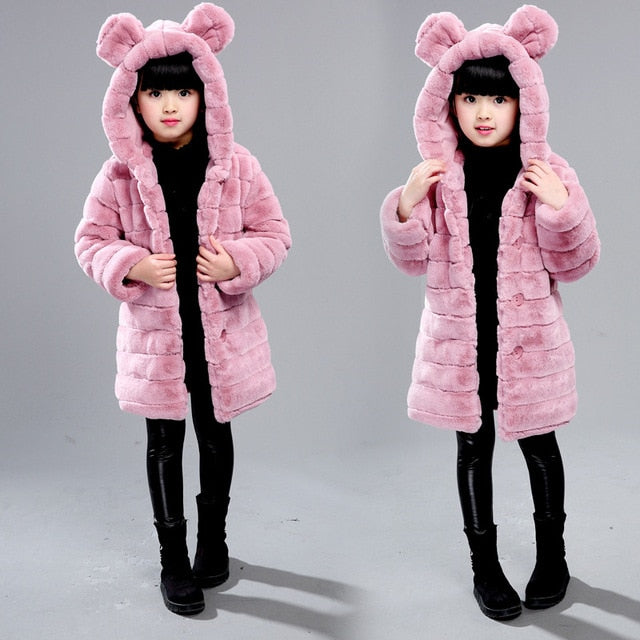 Girl's Winter Imitation Fur Coat 2018 Girls Thick Fluff Warm Coat Children Baby Clothes Kid Thick Plus Velvet Coat Wholesale