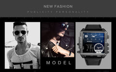 BOAMIGO brand men sports watches 3 time zone big man fashion watch leather quartz wristwatches relogio masculino montre homme