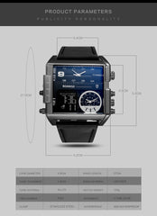 BOAMIGO brand men sports watches 3 time zone big man fashion watch leather quartz wristwatches relogio masculino montre homme
