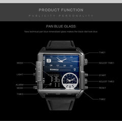 BOAMIGO brand men sports watches 3 time zone big man fashion watch leather quartz wristwatches relogio masculino montre homme