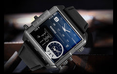 BOAMIGO brand men sports watches 3 time zone big man fashion watch leather quartz wristwatches relogio masculino montre homme