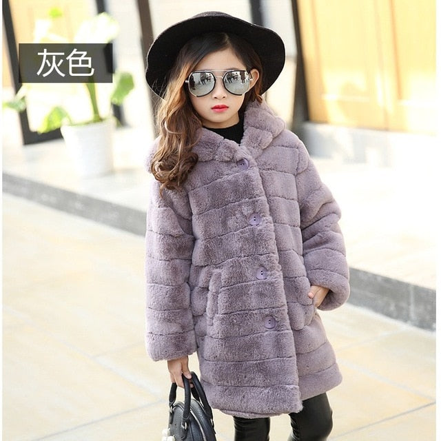 Girl's Winter Imitation Fur Coat 2018 Girls Thick Fluff Warm Coat Children Baby Clothes Kid Thick Plus Velvet Coat Wholesale