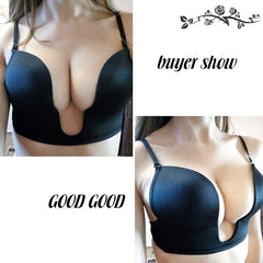 Women Deep Plunge U shape Bras Sexy Seamless blackless Adjustable Convertible Straps Push Up women's Bra for formal dress
