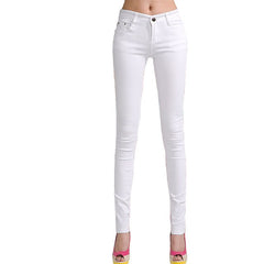 2018 Women's Jeans Candy Pants Pencil Jeans Ladies Elastic Slim Trousers Mid Waist Full Length Zipper Stretch Skinny Women Pants