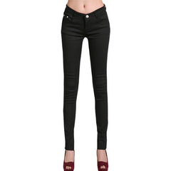 2018 Women's Jeans Candy Pants Pencil Jeans Ladies Elastic Slim Trousers Mid Waist Full Length Zipper Stretch Skinny Women Pants