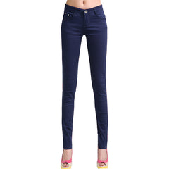 2018 Women's Jeans Candy Pants Pencil Jeans Ladies Elastic Slim Trousers Mid Waist Full Length Zipper Stretch Skinny Women Pants