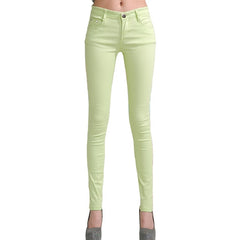 2018 Women's Jeans Candy Pants Pencil Jeans Ladies Elastic Slim Trousers Mid Waist Full Length Zipper Stretch Skinny Women Pants
