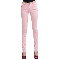 2018 Women's Jeans Candy Pants Pencil Jeans Ladies Elastic Slim Trousers Mid Waist Full Length Zipper Stretch Skinny Women Pants