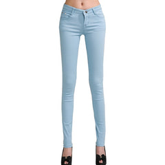 2018 Women's Jeans Candy Pants Pencil Jeans Ladies Elastic Slim Trousers Mid Waist Full Length Zipper Stretch Skinny Women Pants