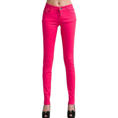 2018 Women's Jeans Candy Pants Pencil Jeans Ladies Elastic Slim Trousers Mid Waist Full Length Zipper Stretch Skinny Women Pants