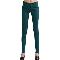 2018 Women's Jeans Candy Pants Pencil Jeans Ladies Elastic Slim Trousers Mid Waist Full Length Zipper Stretch Skinny Women Pants