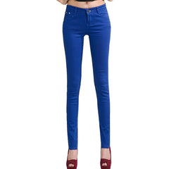 2018 Women's Jeans Candy Pants Pencil Jeans Ladies Elastic Slim Trousers Mid Waist Full Length Zipper Stretch Skinny Women Pants