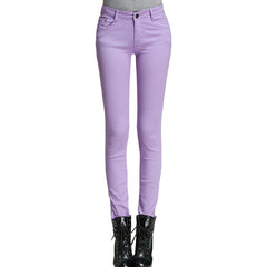 2018 Women's Jeans Candy Pants Pencil Jeans Ladies Elastic Slim Trousers Mid Waist Full Length Zipper Stretch Skinny Women Pants