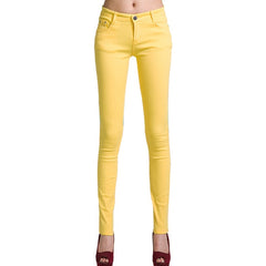 2018 Women's Jeans Candy Pants Pencil Jeans Ladies Elastic Slim Trousers Mid Waist Full Length Zipper Stretch Skinny Women Pants