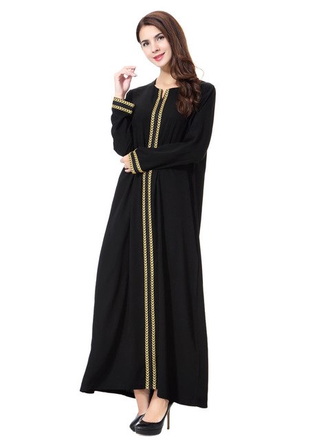 2018 Ropa Arabe Mujer O Neck Long Sleeve Dubai Turkish Abayas for Sale Plus Size 3XL 3 Colors Patchwork Hijab Dress
