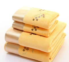 2pcs/set Microfiber Elegant Embroidered Towel Sets Solid 1pc Face Towel and 1pc Bath Towel Quick Dry Towels Bathroom for Adult