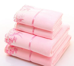 2pcs/set Microfiber Elegant Embroidered Towel Sets Solid 1pc Face Towel and 1pc Bath Towel Quick Dry Towels Bathroom for Adult