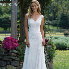 Fansmile New Vestido De Noiva White Lace Mermaid Wedding Dress 2018 Train Plus Size Customized Wedding Gown Bride Dress FSM-466M