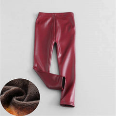 2018 Baby Girls Leggings Winter Kids Thick Velvet Leggings Pencil Pants Children Warm Trousers Faux PU Leather Legging Slim Pant