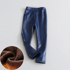 2018 Baby Girls Leggings Winter Kids Thick Velvet Leggings Pencil Pants Children Warm Trousers Faux PU Leather Legging Slim Pant