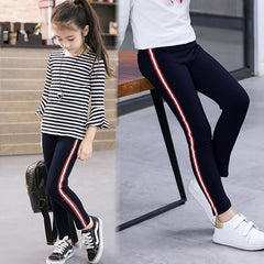 Spring Autumn Kids Girls Leggings Side Striped Elasticity Children Pants Cotton Skinny Trousers for Girls School Sport Leggings