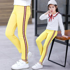 Spring Autumn Kids Girls Leggings Side Striped Elasticity Children Pants Cotton Skinny Trousers for Girls School Sport Leggings