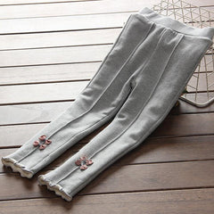 1-8Y New Girls Warm Pants Winter Children Thicken Outwear Pants Cotton Bow Kids Fleece Trousers Baby Casual Trousers