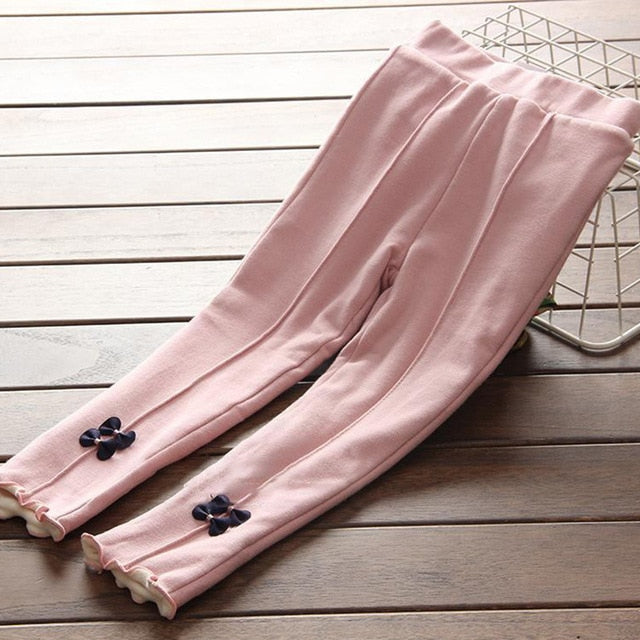 1-8Y New Girls Warm Pants Winter Children Thicken Outwear Pants Cotton Bow Kids Fleece Trousers Baby Casual Trousers