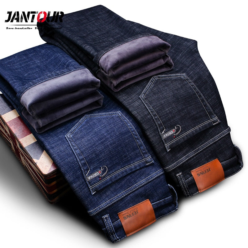High Quality winter Warm Men's Jeans thick Stretch Denim Jeans Straight Fit Trousers male Cotton Pants men Large size40 42 44 46