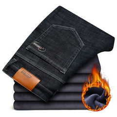High Quality winter Warm Men's Jeans thick Stretch Denim Jeans Straight Fit Trousers male Cotton Pants men Large size40 42 44 46