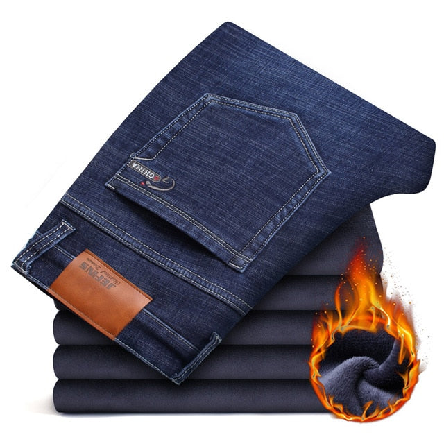 High Quality winter Warm Men's Jeans thick Stretch Denim Jeans Straight Fit Trousers male Cotton Pants men Large size40 42 44 46