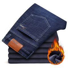 High Quality winter Warm Men's Jeans thick Stretch Denim Jeans Straight Fit Trousers male Cotton Pants men Large size40 42 44 46