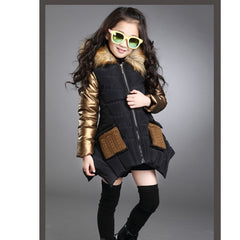 4-13 years old girls winter coat children's down jacket hooded Fur collar stitching kids Outerwear thick warm parkas fashion